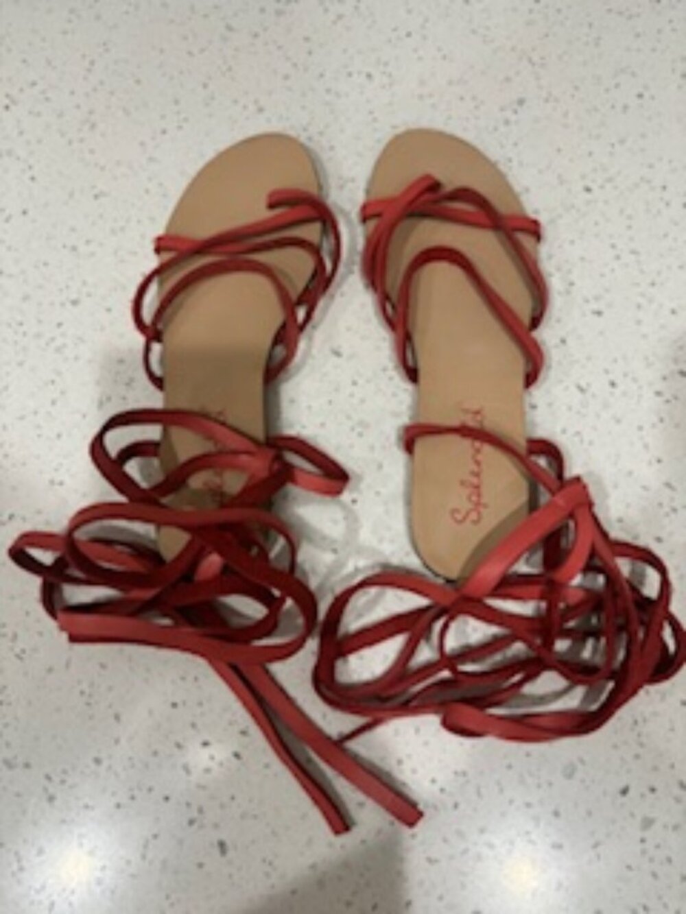Splendid Coral Leather Ankle Tie Sandals - Size8
